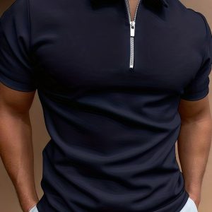 Men's Zipper Collar Shirt - Solid Color Minimalist Design, Breathable Summer Casual Wear, High-Quality Machine-Washable Fabric, Regular Fit for Daily Outfits, Classic Style, Sleek Texture Finish, Weekend Attire, Modern Menswear, Smooth Texture, Adult Men