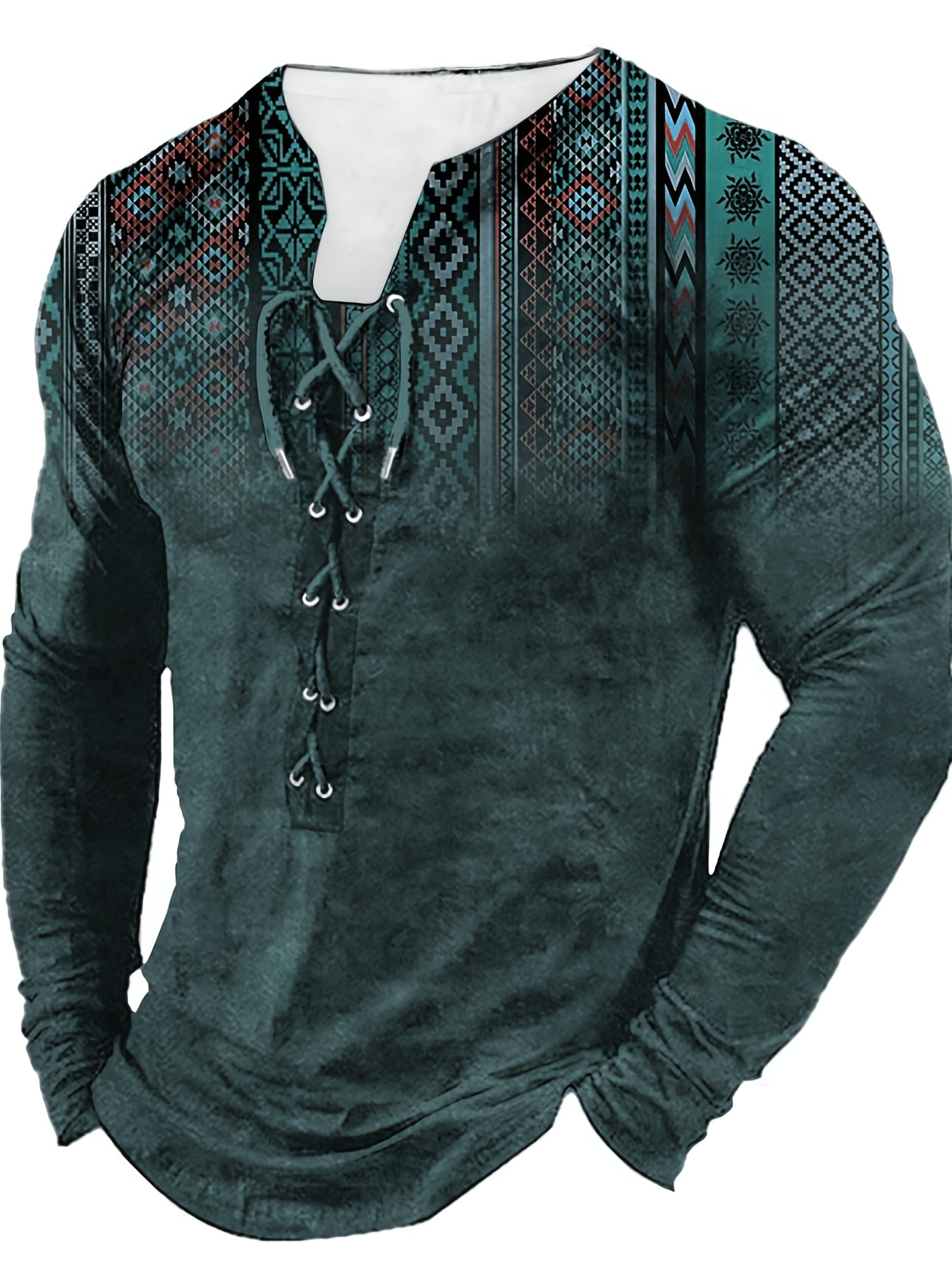 Bohemian Henry T-shirt Retro Bohemian Men's Henry T-shirt | Long Sleeved, Printed, Spring and Summer, Men's Gift
