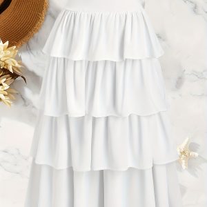 Elegant White Multi-Layer Fluffy A-Line Skirt for Women - Perfect for Weddings, Graduations, and Special Occasions - Romantic, Sweet, and Cute Design with Scalloped Detailing, Wedding Dresses for Bride