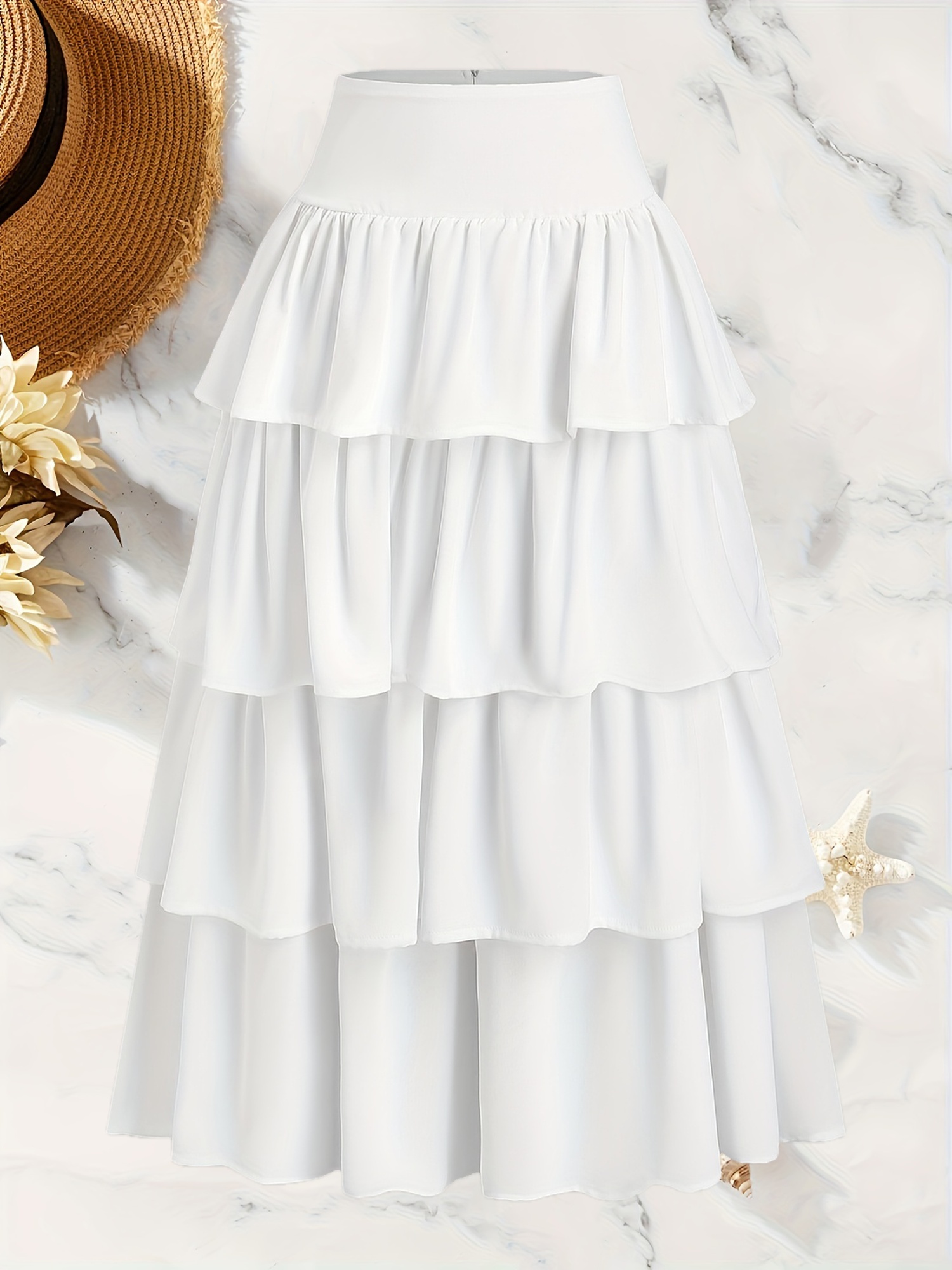 Elegant White Multi-Layer Fluffy A-Line Skirt for Women - Perfect for Weddings, Graduations, and Special Occasions - Romantic, Sweet, and Cute Design with Scalloped Detailing, Wedding Dresses for Bride
