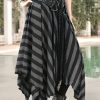 Comfortable Midi Skirt Comfortable Polyester Blend Women’s High-Waist Striped Midi Skirt | Asymmetrical Hem Skirt | Layered Design Skirt – Black & White Vertical Stripes, Elastic Waistband, Perfect for Casual Attire, Versatile Midi Skirt