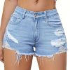 Stylish Ripped Denim Shorts Lightweight Breathable Women’s Stylish Ripped Denim Shorts – Classic Blue, High-Elasticity Skinny Design | Fashion-Forward Summer Casual Jeans with Raw Hem Detail, Distressed Denim Style | Button Closure Shorts