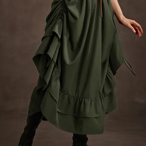 Women's Elegant High Waist Skirt - Non-Stretchy Polyester, Structured Fit for Formal & Casual Outfits - All-Season Everyday & Special Occasion Skirt, Versatile Wardrobe Staple, Sophisticated Design, Fabric, Office Attire