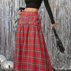 Women's Vintage High Waist A-Line Plaid Half Skirt - Soft, Stylish, Perfect for Springu002FSummer