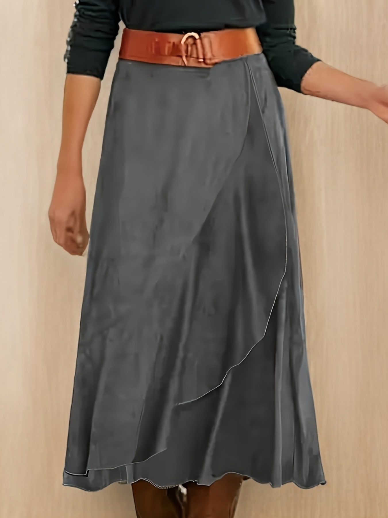 Elegant Asymmetrical 1pc Polyester Midi Skirt for Women - A-Line Solid Color Woven Weave All-Season Fashion