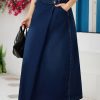 Chic Women’s Denim Wrap Skirt – High-Waisted, Flowing Design with Slant Pockets, 100% Blend, Ideal for Springu002FFall Casual Wear