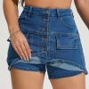 Women’s Fashion Style Front-breasted False Bag Cover Hip-wrapped Elastic Culottes Shorts