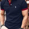 Men’s Business Shirt – Navy Blue with Red accent – Breathable Summer Office & Formal Events – Machine Washable Collar Shirt – Ideal Professional Gift for Husband or Dad, Sleek Fabric Construction